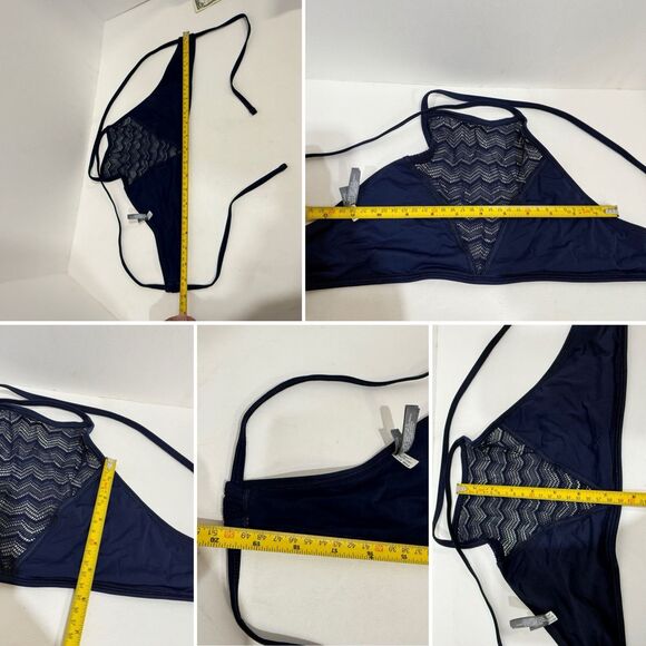 Aerie Cropped Helter Neck Blue Lace Swimsuit Top Size SP Adjustable - Picture 9 of 16